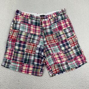 J CREW Shorts Mens 35 Madras Plaid Patchwork Multicolor 100% Cotton Chino 9"‎